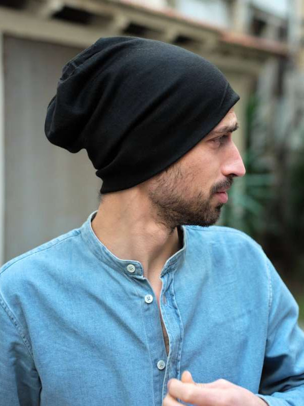 Beanie Zwart - chemo muts man / alopecia hoofdbedekking